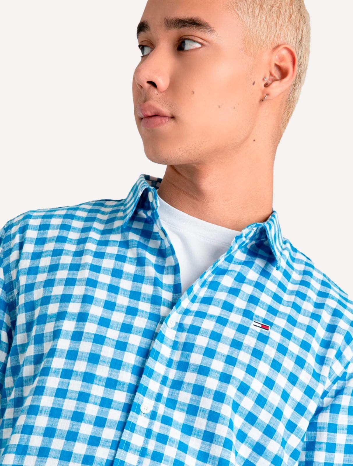 Vista 2 Camisa Tommy Jeans Masculina Xadrez Essential Branca Tommy Jeans azul