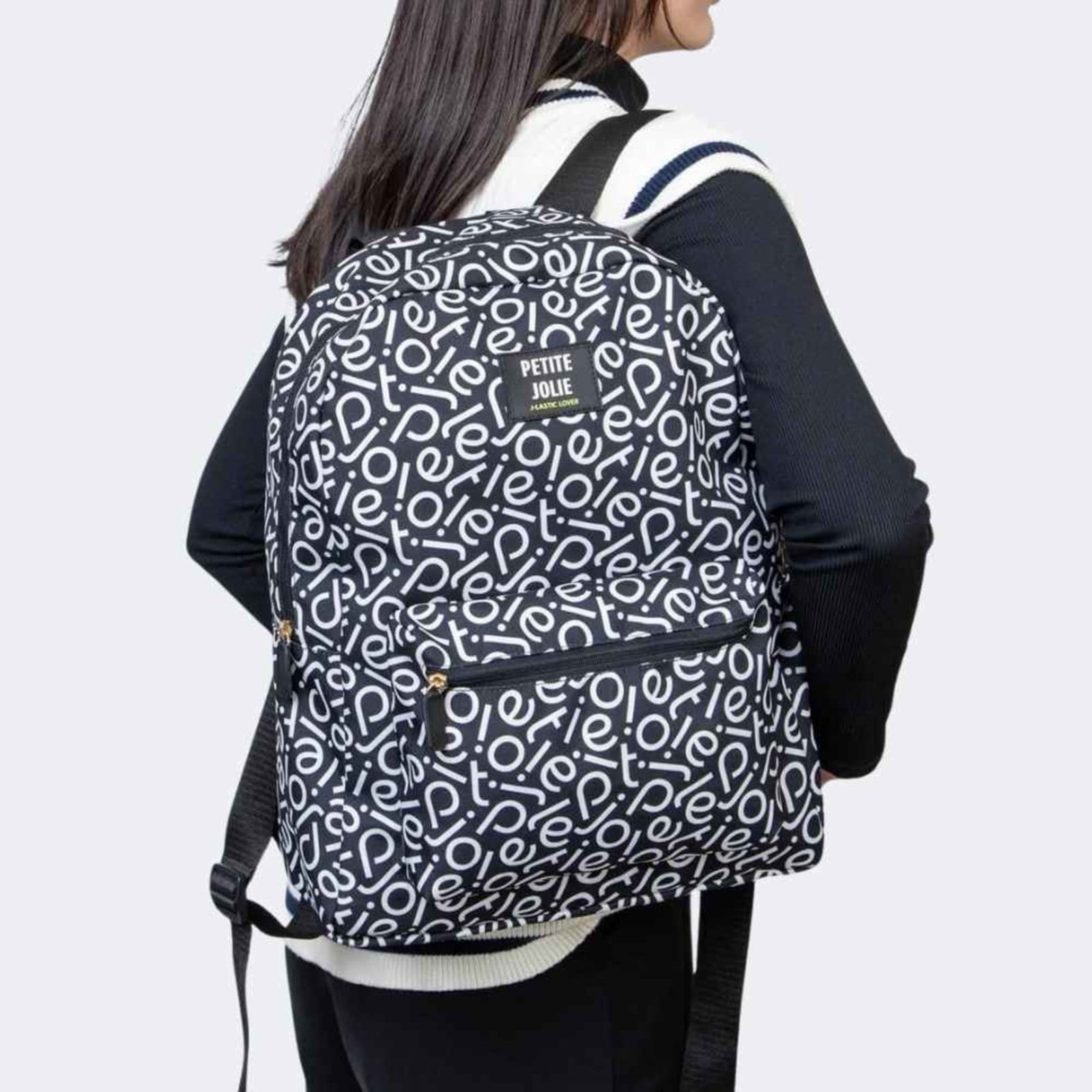 Vista 2 Mochila Feminina Logo PJ Branco Petite Jolie PJ11055II Petite Jolie preto