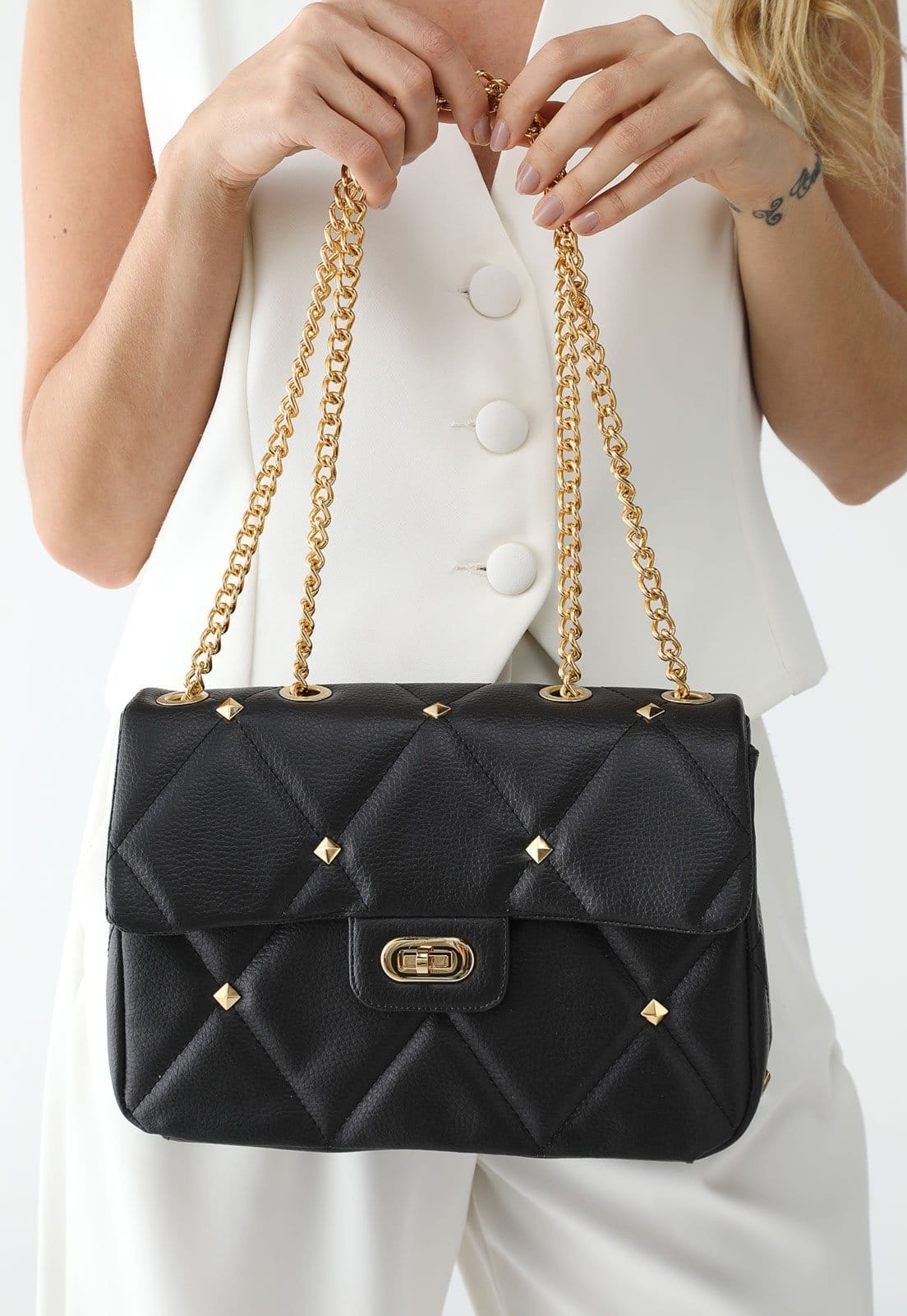 Bolsa Feminina Maria Milão Spike Matelassê Preta