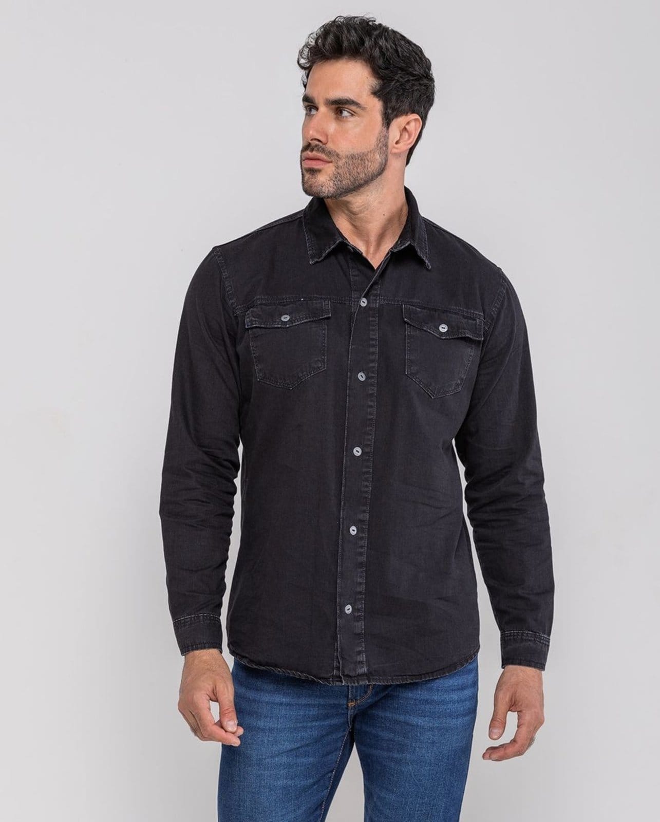 Camisa Jeans Masculina com Bolso Chapado 24608