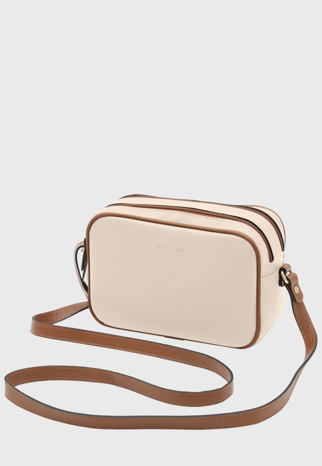 Vista 2 Bolsa Transversal de Couro Mariart Cajuína Off White/Camel Mariart caramelo/off-white white