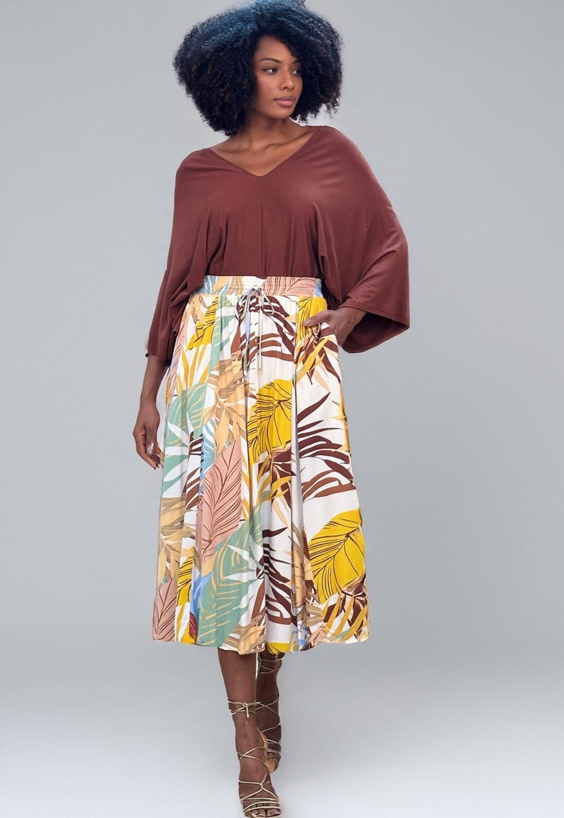 Vista 2 Saia Amazonia Vital Longa Viscose Estampa Aurora Suave Amazonia Vital amarelo/azul/branco/estampado/rosa