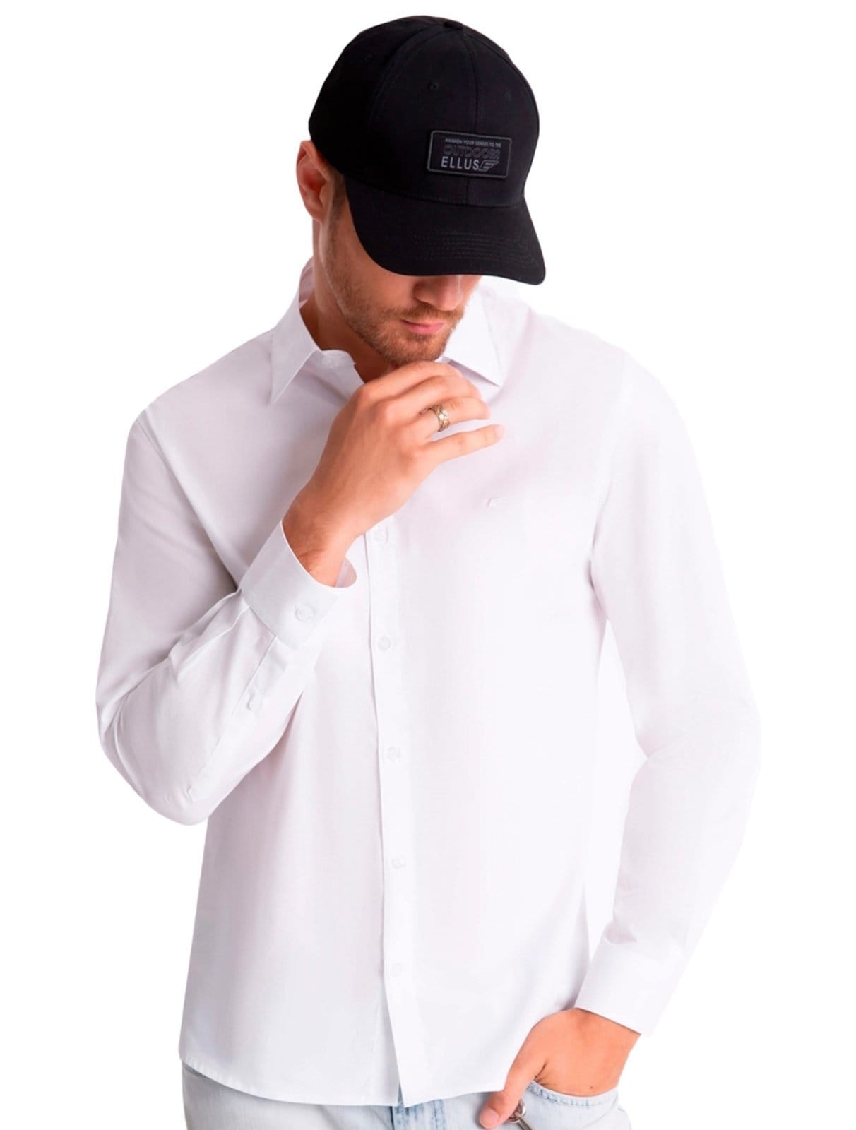 Camisa Ellus Masculina Tricoline LY Slim Italian Branca