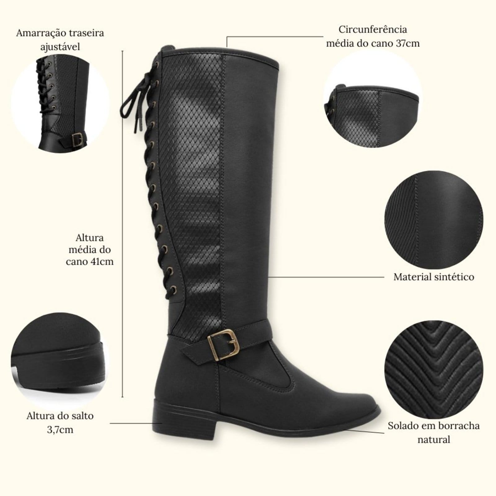 Vista 2 Bota Montaria Feminina Cano Longo Country Schiareli 11653 Schiareli preto