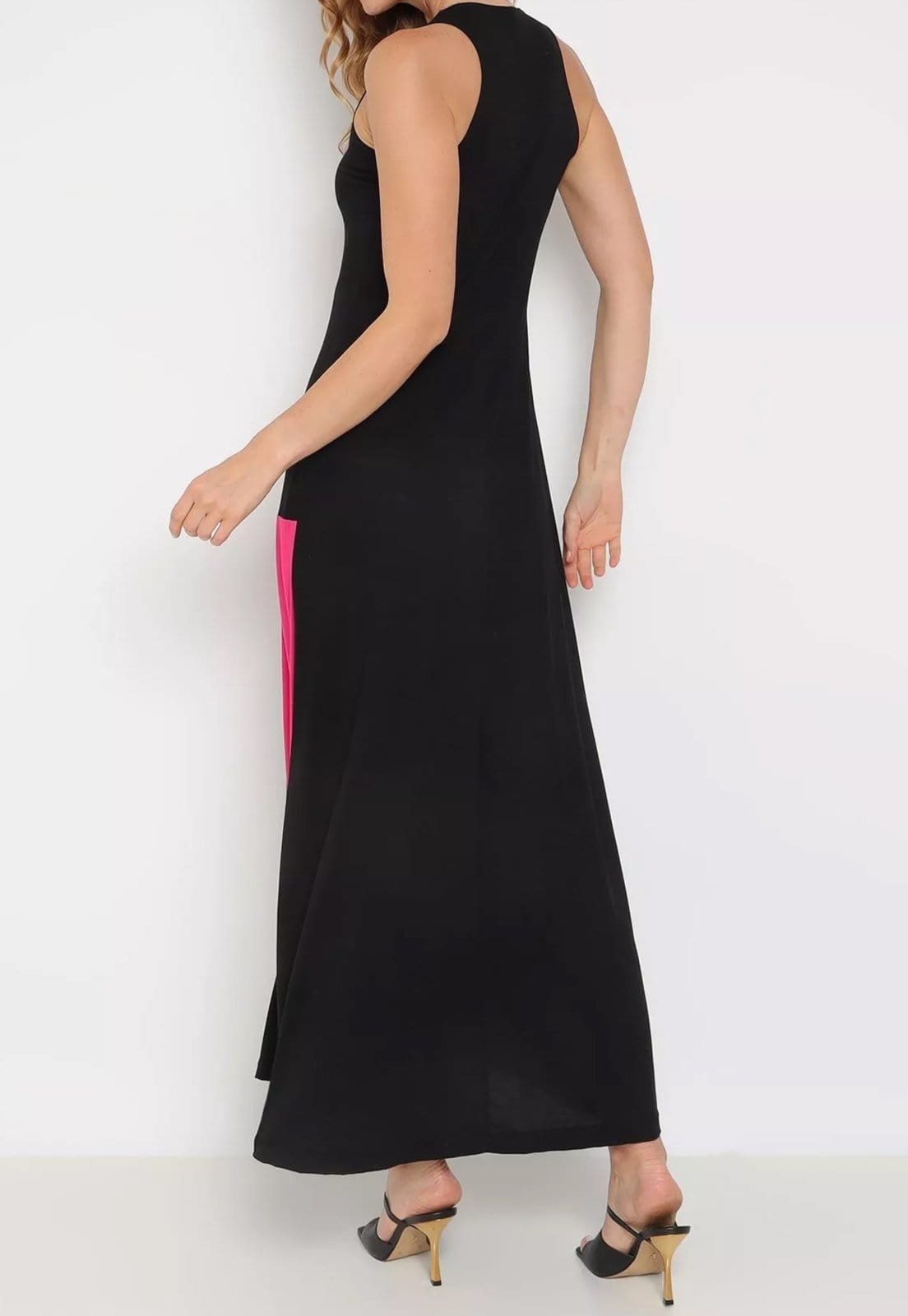 Vista 2 Vestido Maria Paes Longo e Rosa Maria Paes preto/rosa rosa