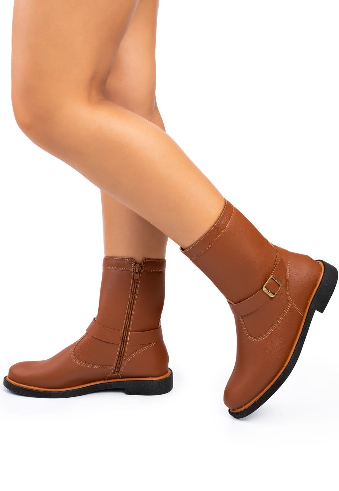 Bota Cano Curto Montaria Lumiss Salto Baixo Biker Confortável Marrom - 2