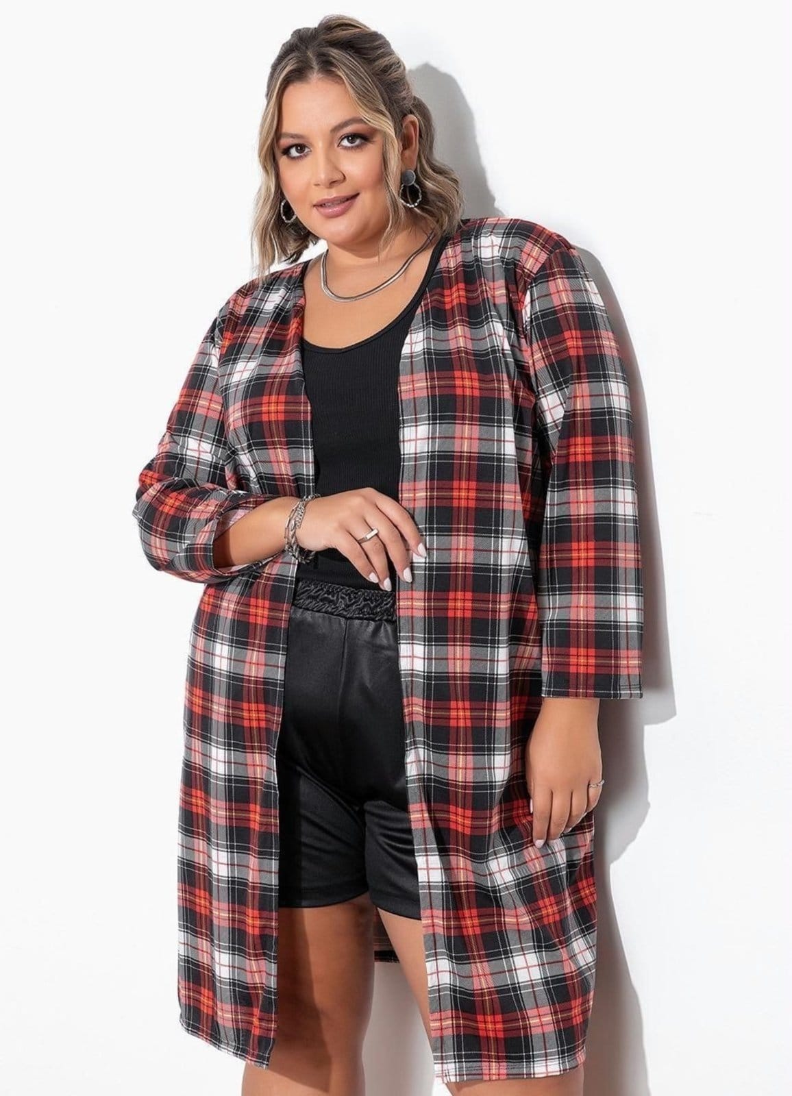 Cardigan Plus Size Xadrez