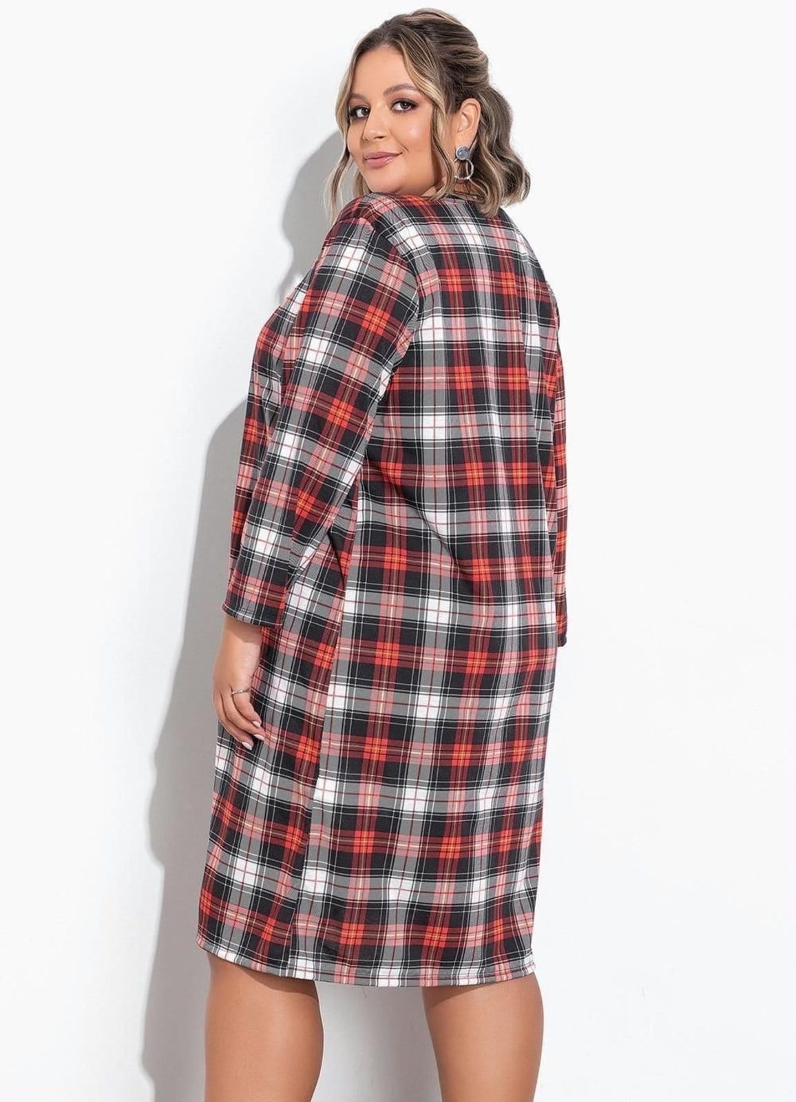 Vista 2 Cardigan Plus Size Xadrez Marguerite roxo