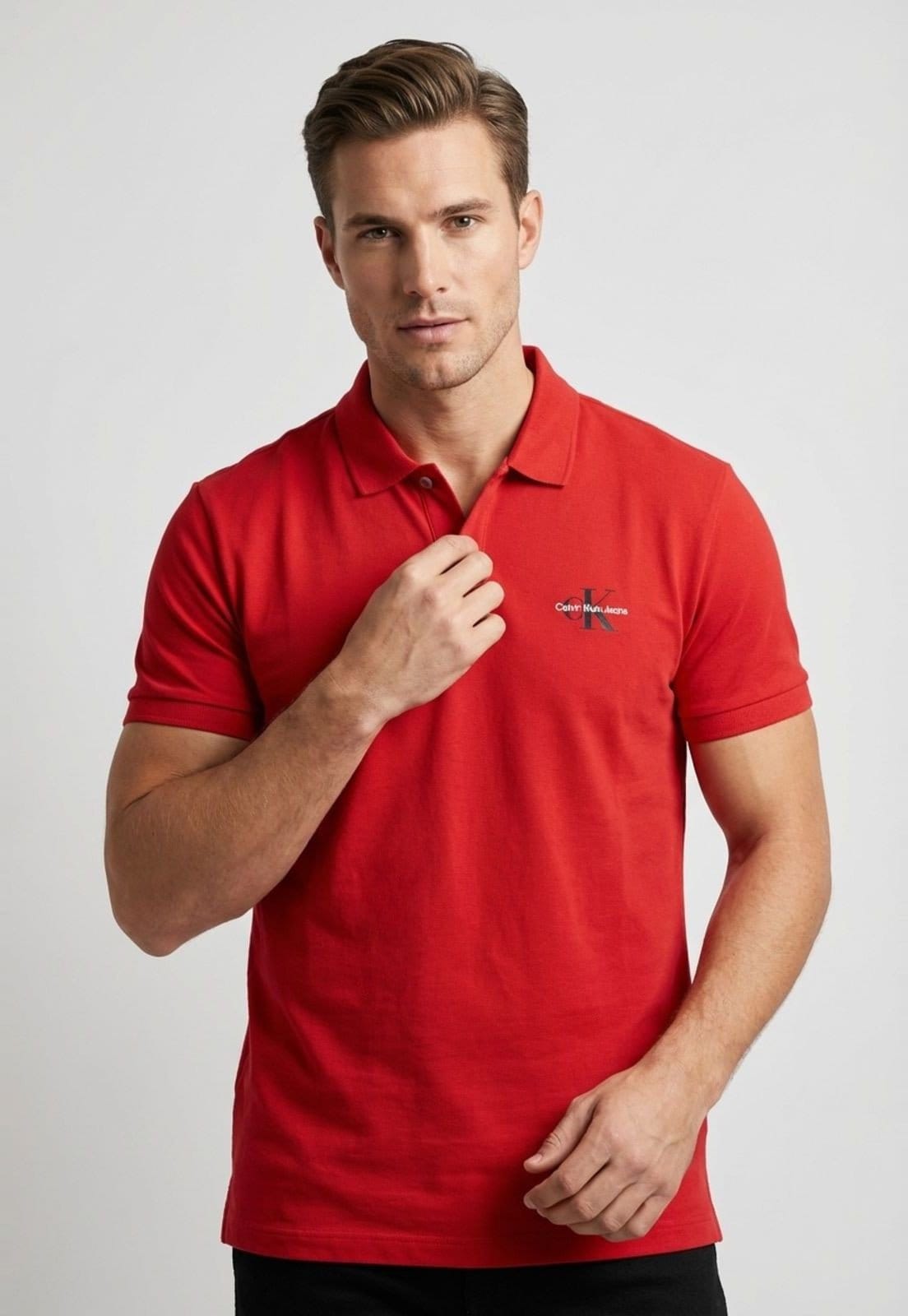 Polo Masculina Calvin Klein Jeans Logo Re Issue Vermelha