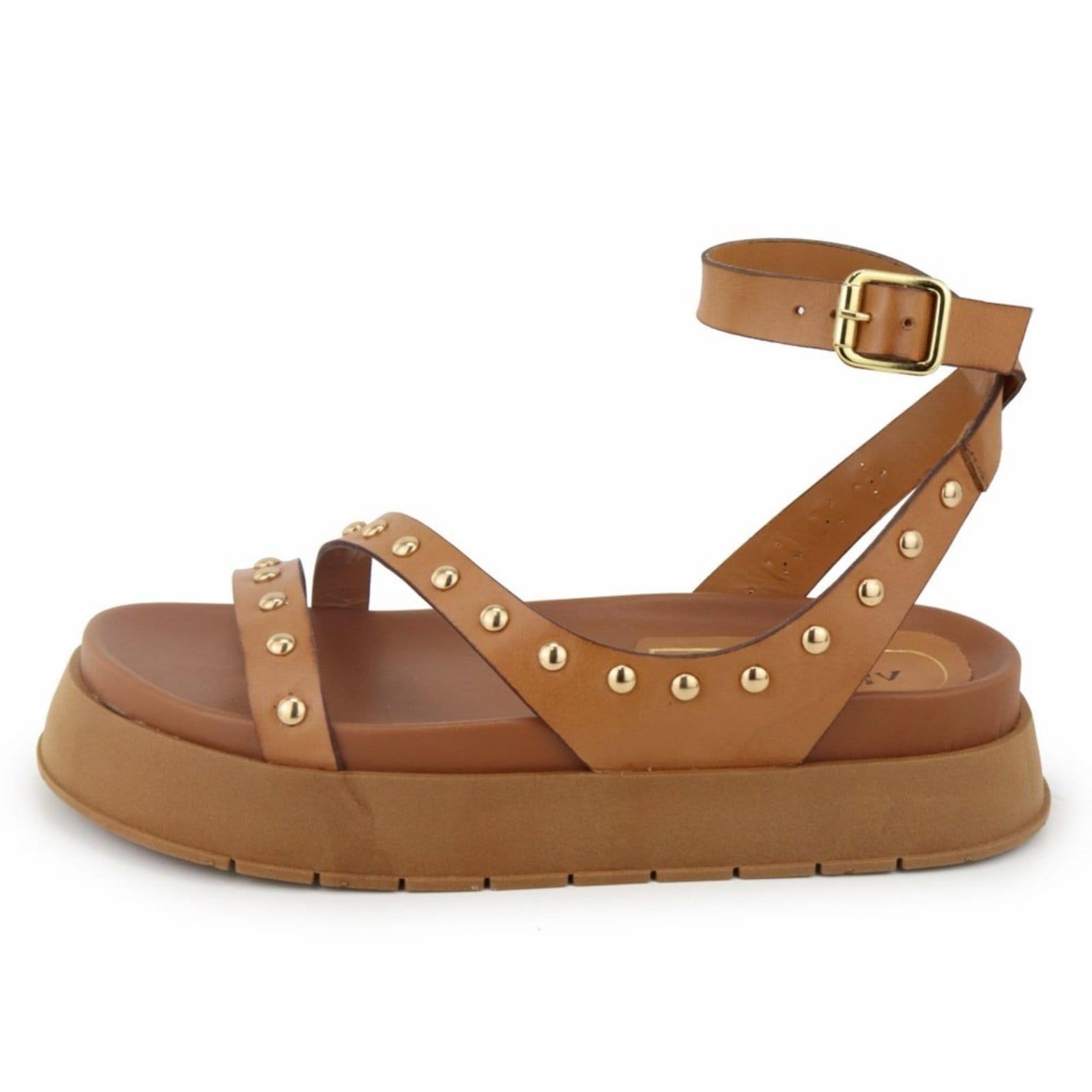 Sandália Papete Feminina Flatform Tiras Conforto em Couro Maria Paula Camel