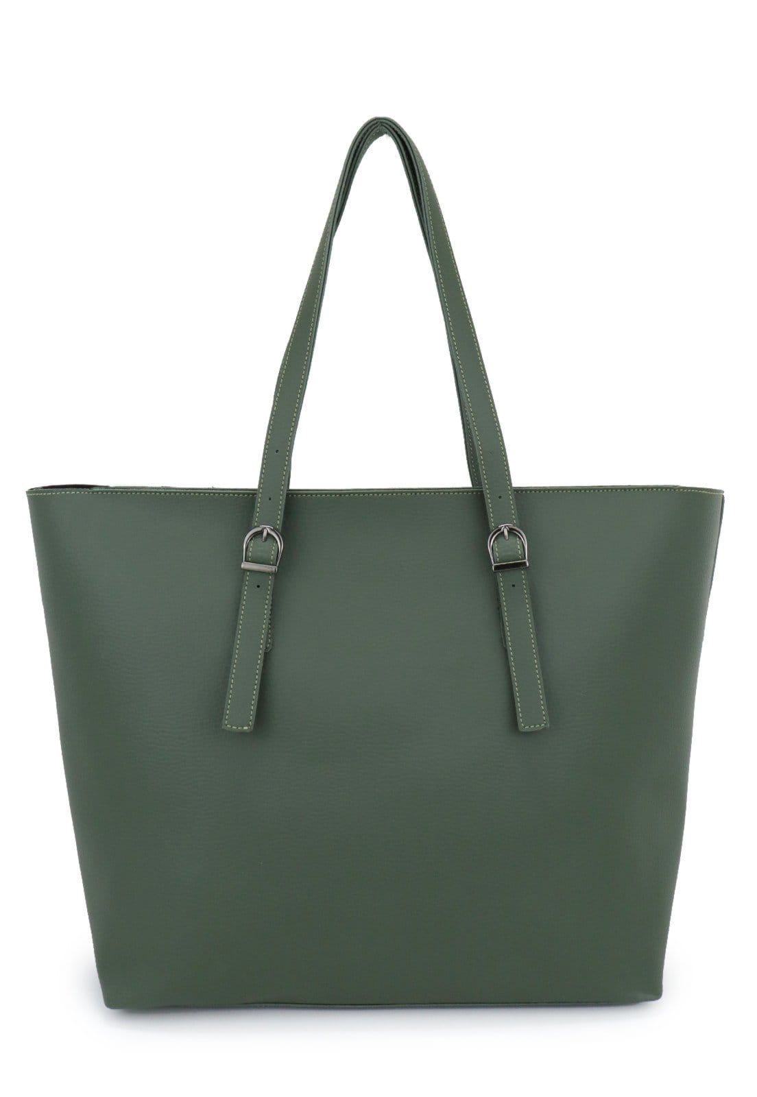 Vista 2 Bolsa Feminina Grande de Ombro Alça Regulável e Nécessaire Retta Verde Retta Oficial verde militar