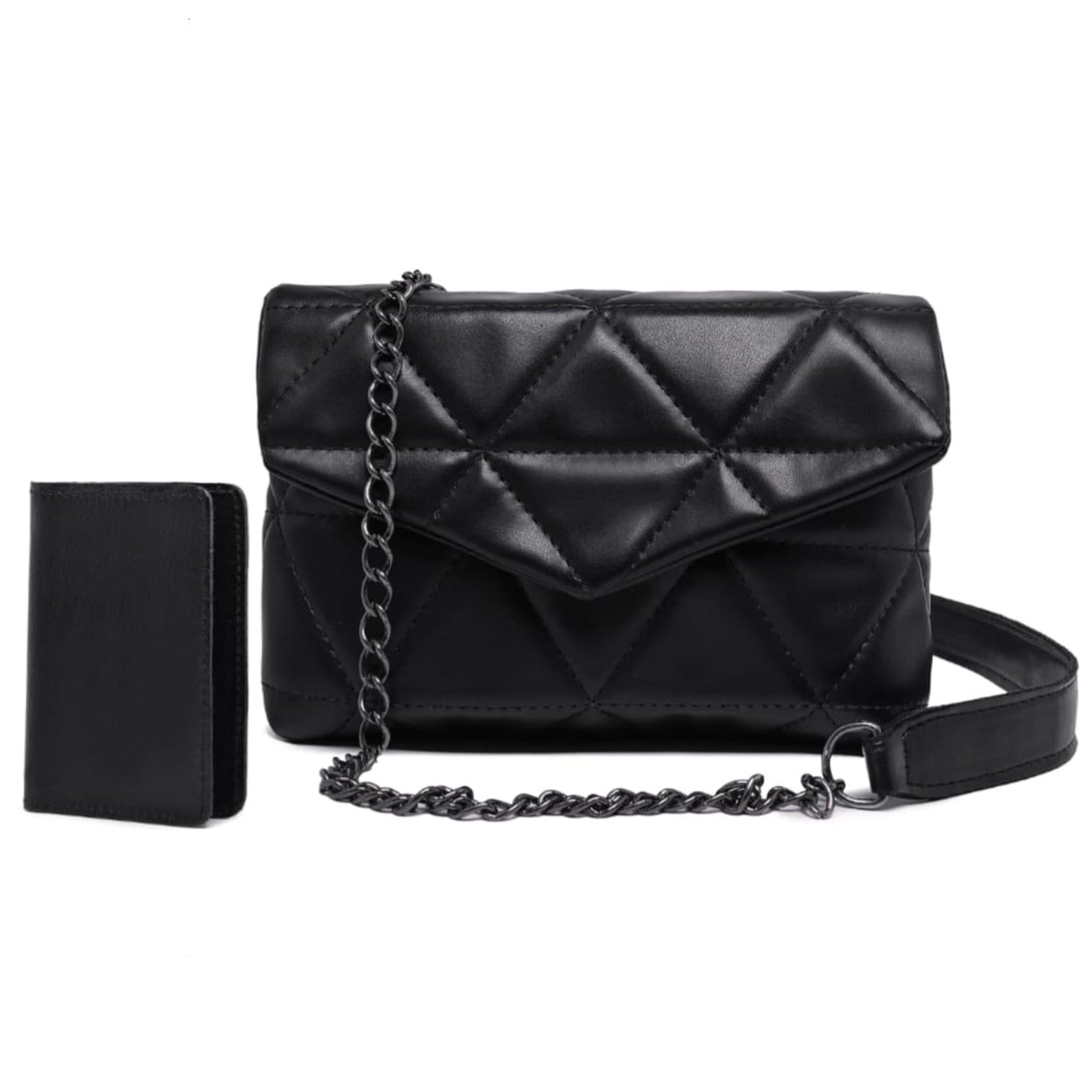Vista principal Bolsa Preta Clutch Elegante Bordado Triangulo Alça Tiracolo Ombro Moda Feminina Festa Noite E Carteira CARMELO SHOES preto