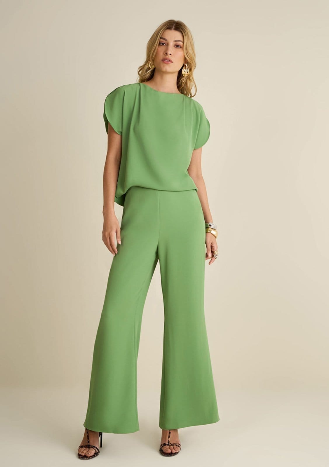 Calça Morena Rosa Flare Alta Verde