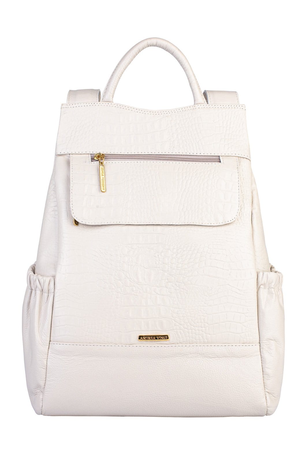 Mochila antifurto de couro croco Suelen - Marfim