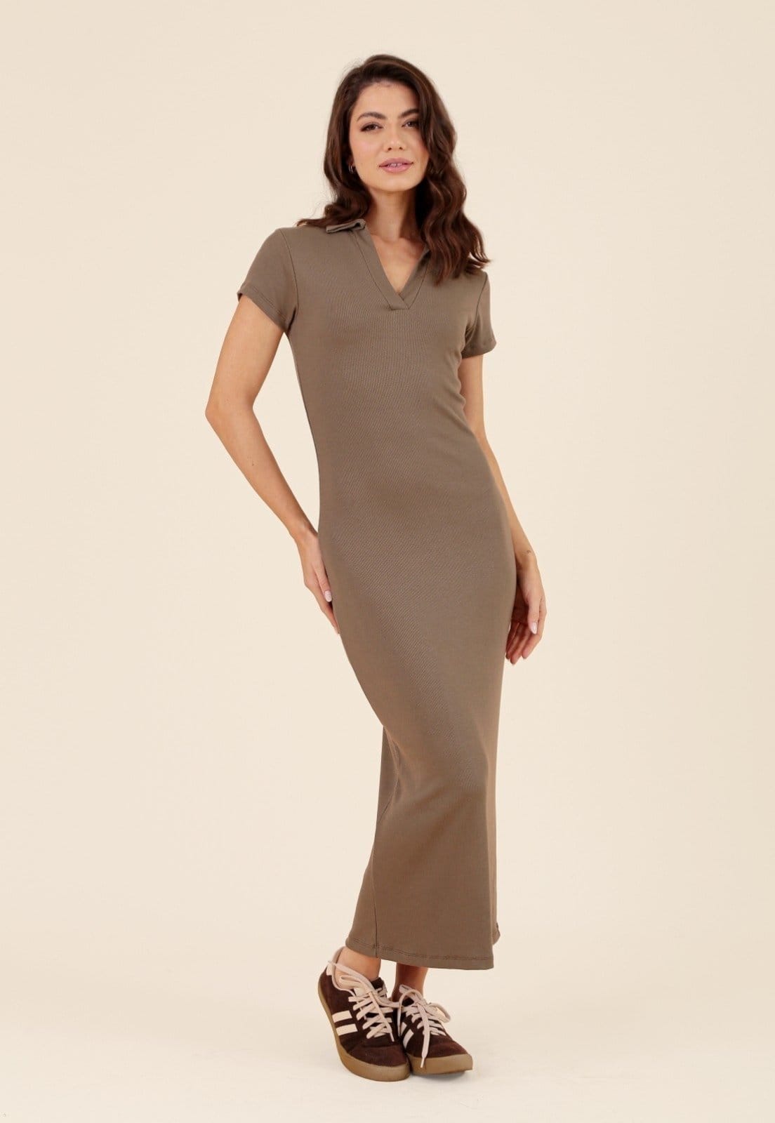 Vestido Polo Pop Me Midi Em Malha Canelada