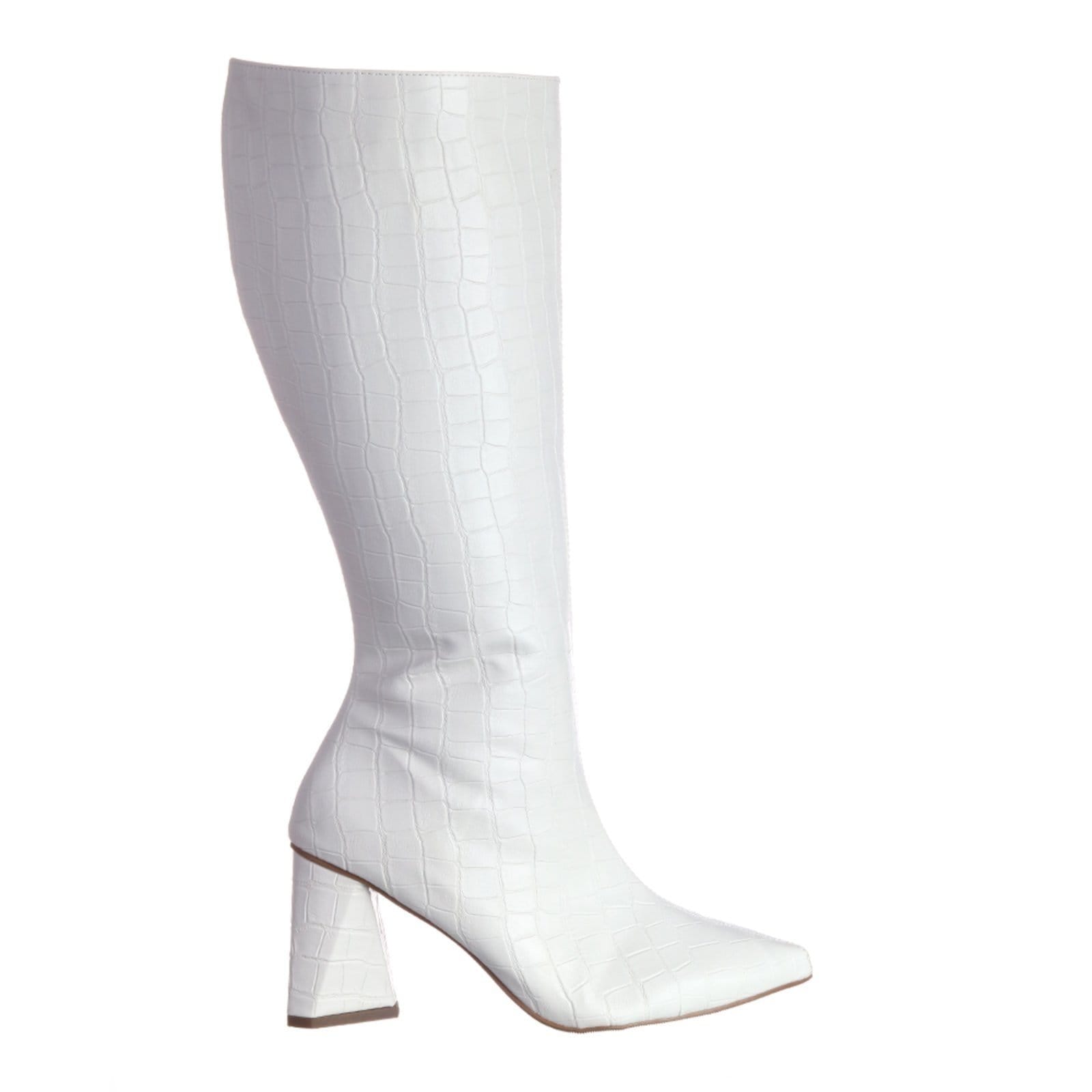 Vista 2 Bota Feminina Cano Longo Salto Triângulo Croco Off White Flor da Pele off-white white