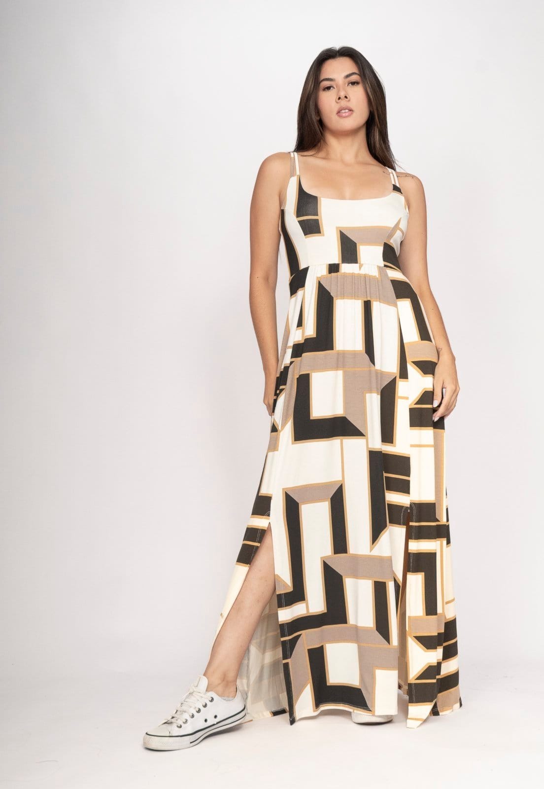 Vista 2 Vestido CabanaFree Longo Jambo Malha Aberturas Aberturas Igaci Cabanafree estampado