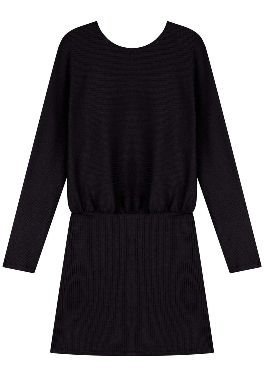 Vestido Curto De Manga Longa Em Malha Canelada De Viscose