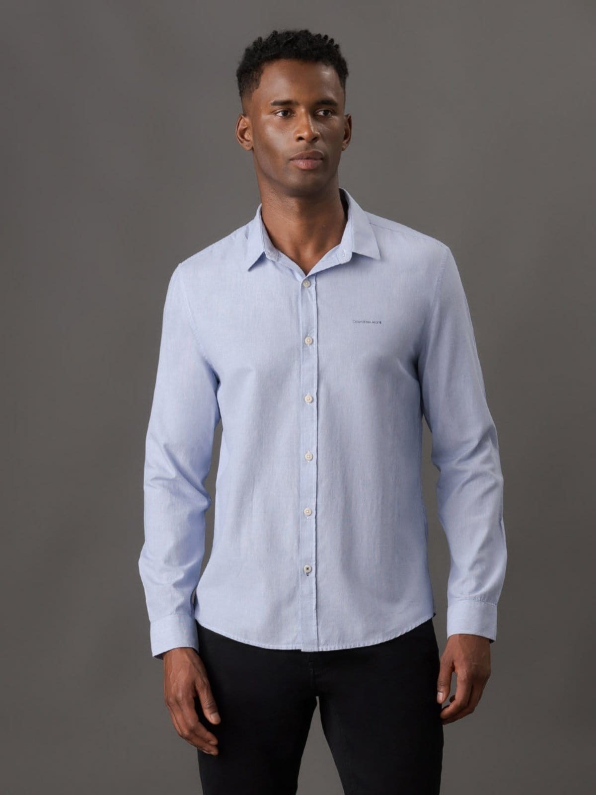 Camisa Manga Longa Slim Listrada Silk Logo Calvin Klein Jeans Médio