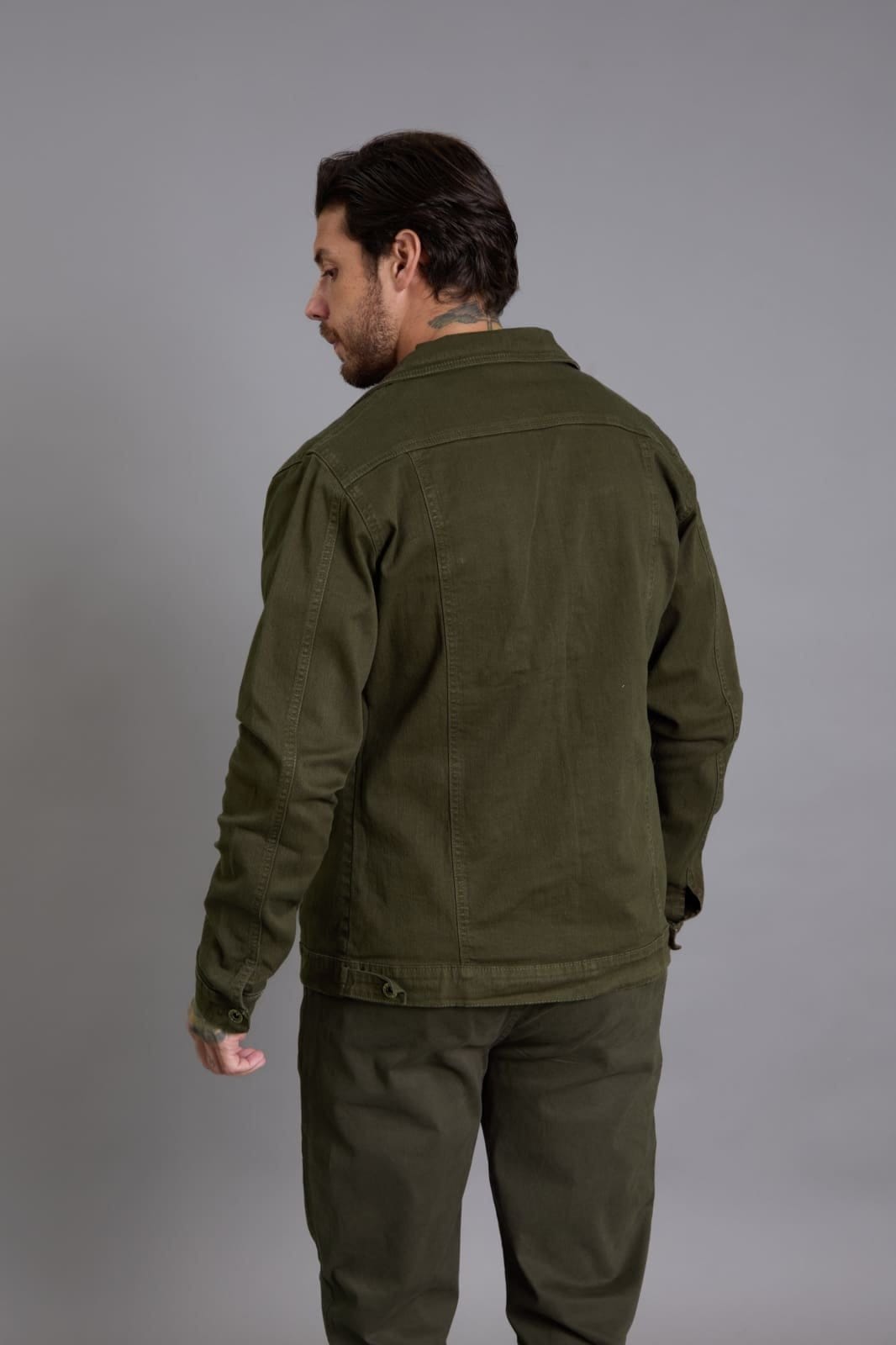 Vista 2 Jaqueta Sarja Tradicional Masculina Color Com Bolsos Dialogo Dialogo Jeans verde