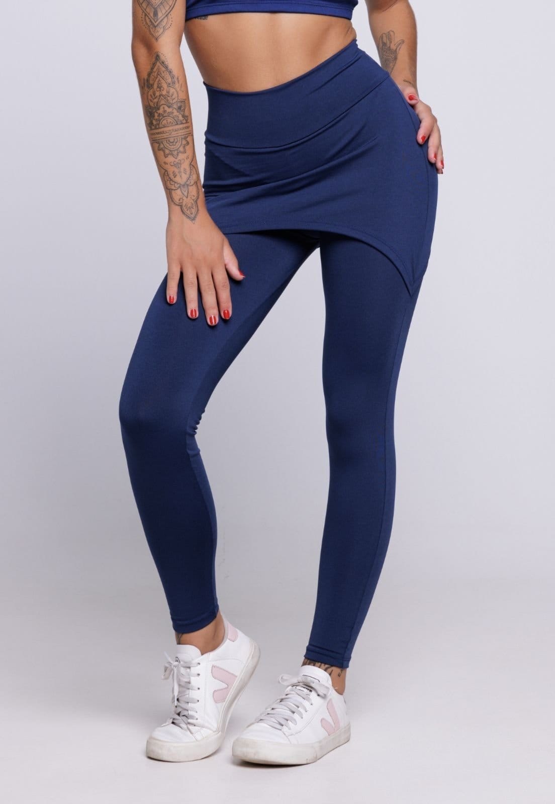 Calça Feminina WLS Modas Fitness Legging Saia Lisa Marinho
