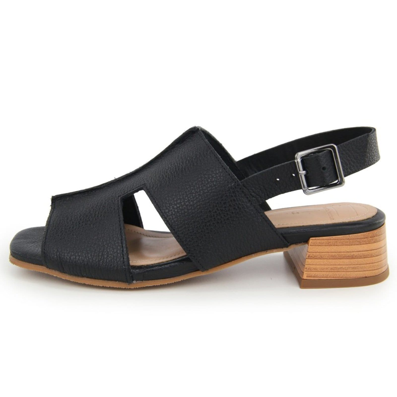 Sandália Feminina Salto Baixo Em Couro Confortável Maria Paula Preta