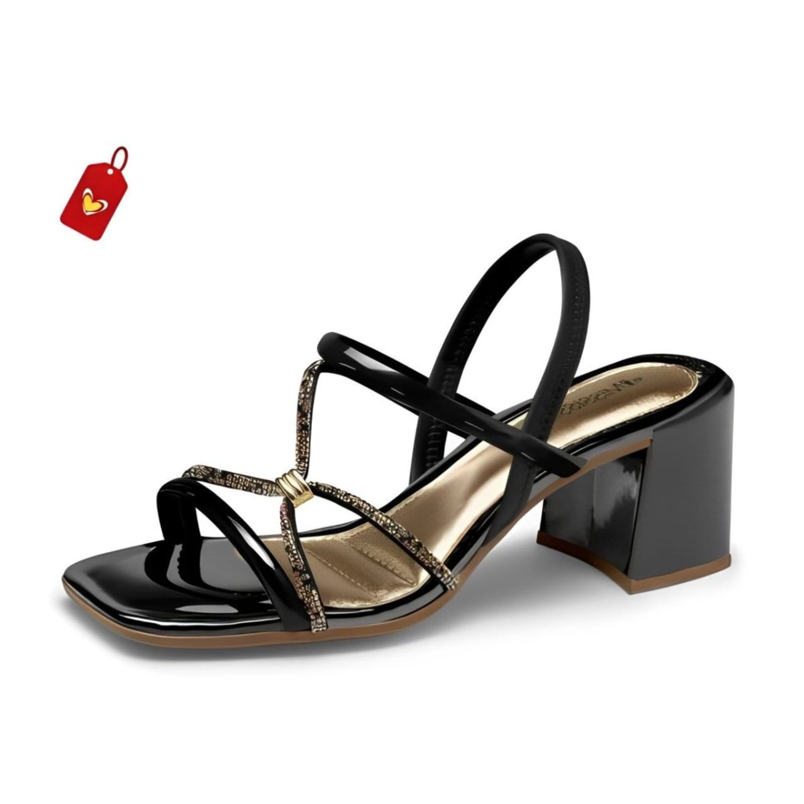 Sandália Feminina Preta Verniz Festa Salto Bloco Grosso Conforto