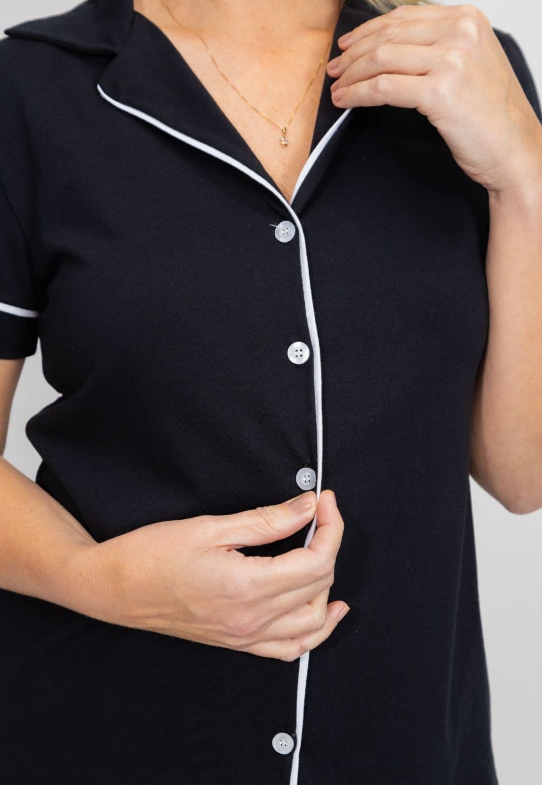 Vista 2 KIT Pijama Americano Curto Preto + Pijama Americano Curto Marinho Piante multicolorido