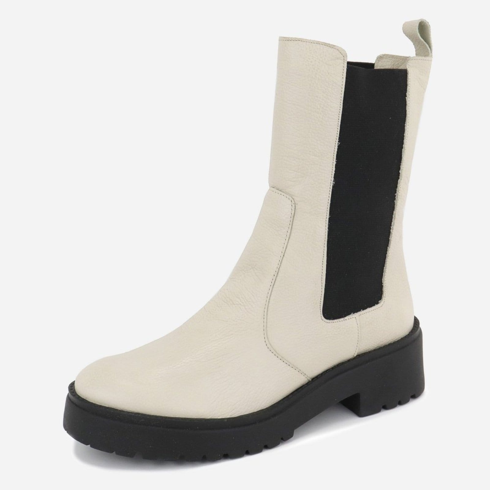 Bota Maria Paua Store Coturno Chelsea Feminina Couro Cano Médio Conforto Off-white