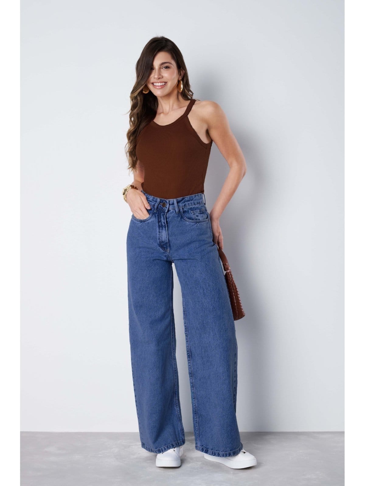 Vista 2 Calça Feminina Wide Leg Yara Marmorizada NEW DENIM jeans