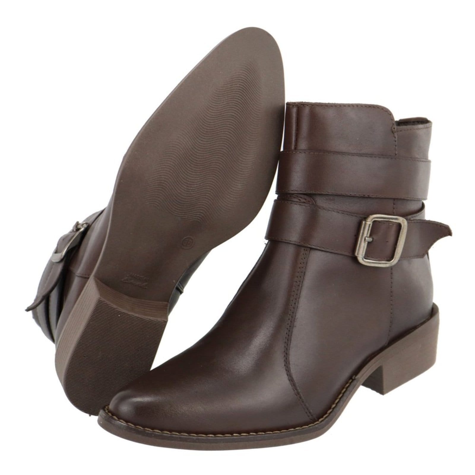 Vista 2 Bota em Couro Feminina Cano Baixo Bico Fino Chocolate TELLINI STORE marrom