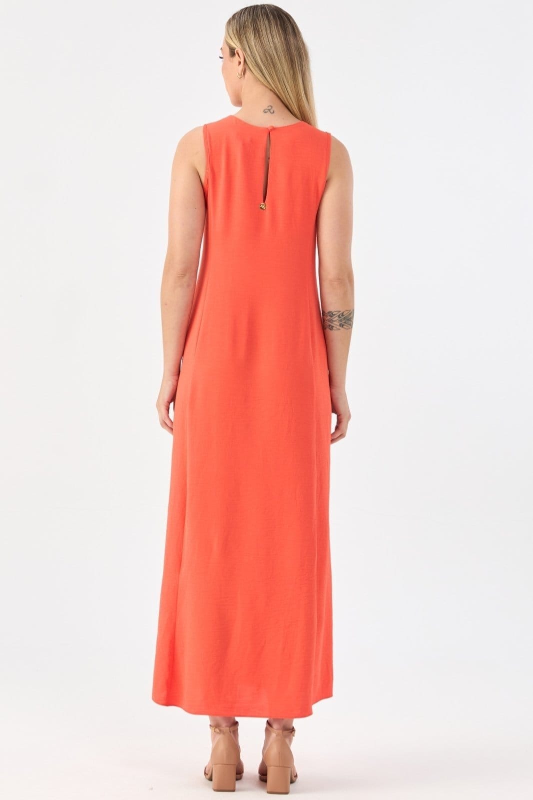 Vista principal Vestido Midi PKS Alças Largas Com Cinto PKS laranja