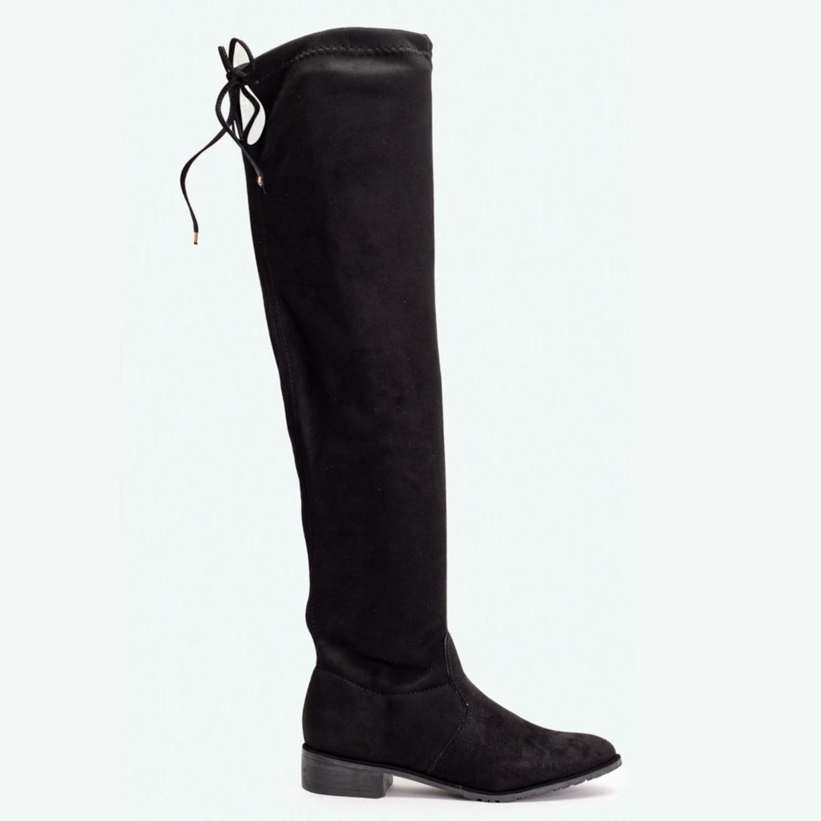 Bota Over The Knee Cano Alto Ponta Fina com Zíper Camurça