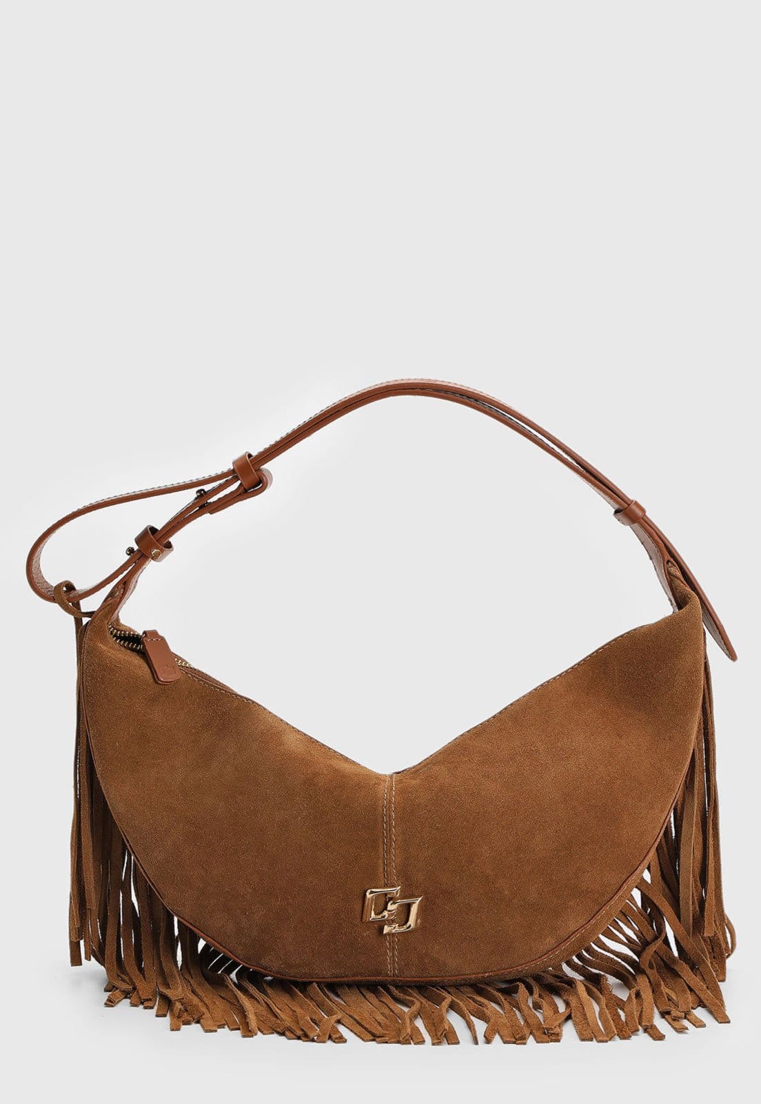 Vista 2 Bolsa Feminina Colcci Meia-Lua Franjas Caramelo Colcci marrom