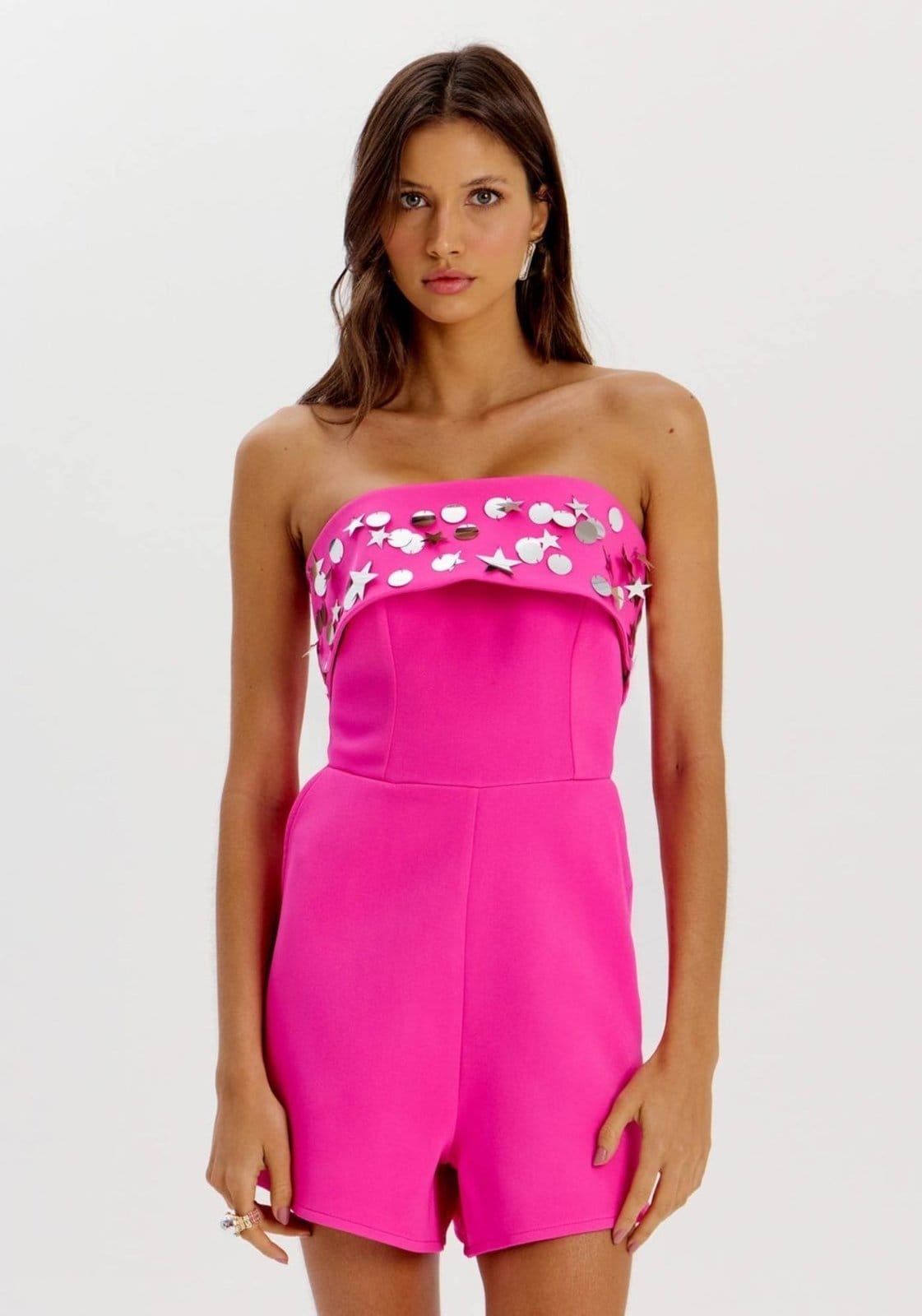 Vista 2 Macacão Curto Sem Alças Com Aplicações My Favorite Things rosa