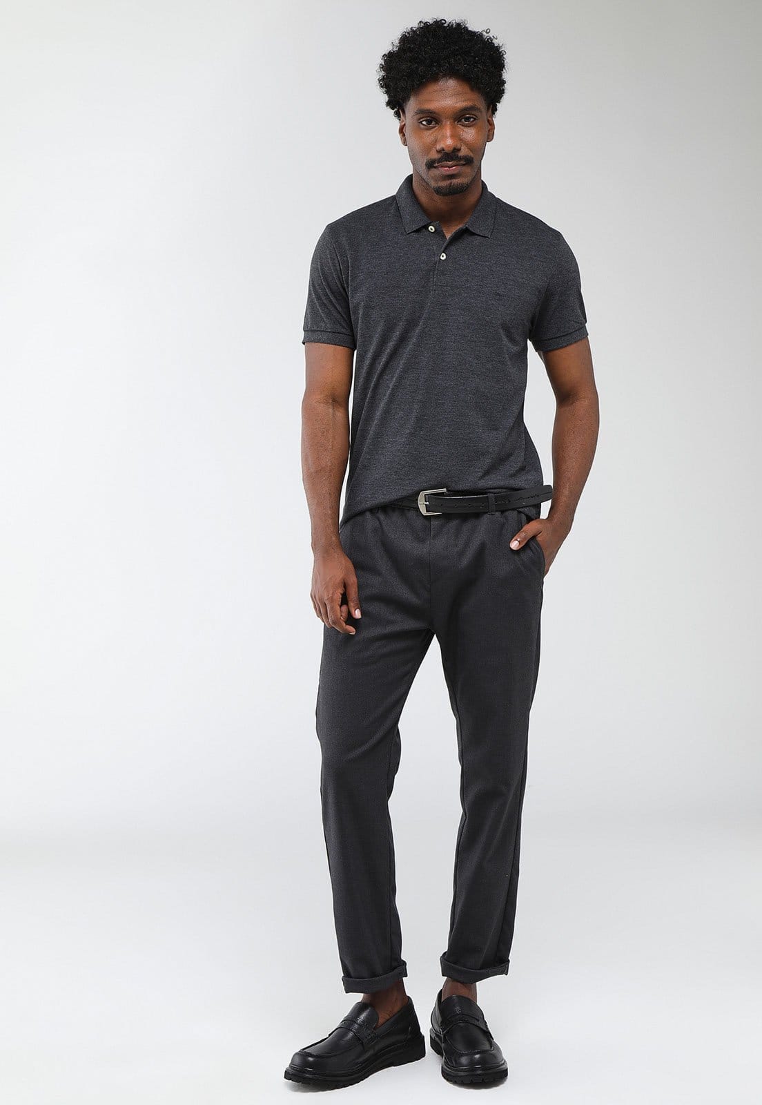 Vista 2 Polo Masculina Aramis Gola Tradicional Chumbo Aramis grafite