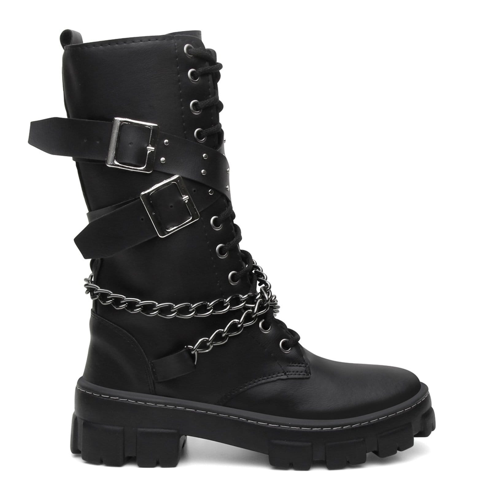 Vista 2 Kit Bota Feminina Veritimo Coturno Cano Alto Sola Tratorada Robusto Bolsa e Carteira Veritimo preto