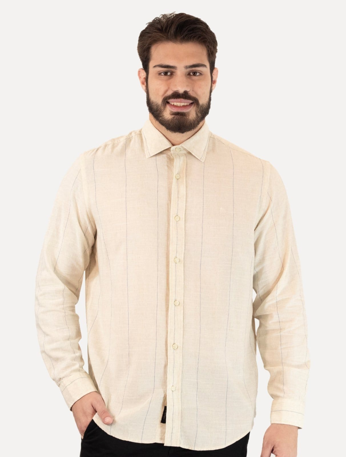 Camisa Aramis Masculina Modal Linho Algodão Visco Areia Mescla