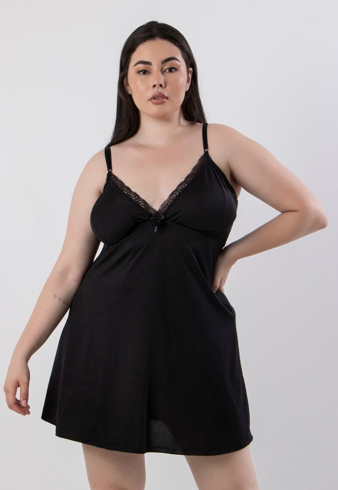 Camisola Plus Size Diluxo Liganete Lisa Detalhe em Renda