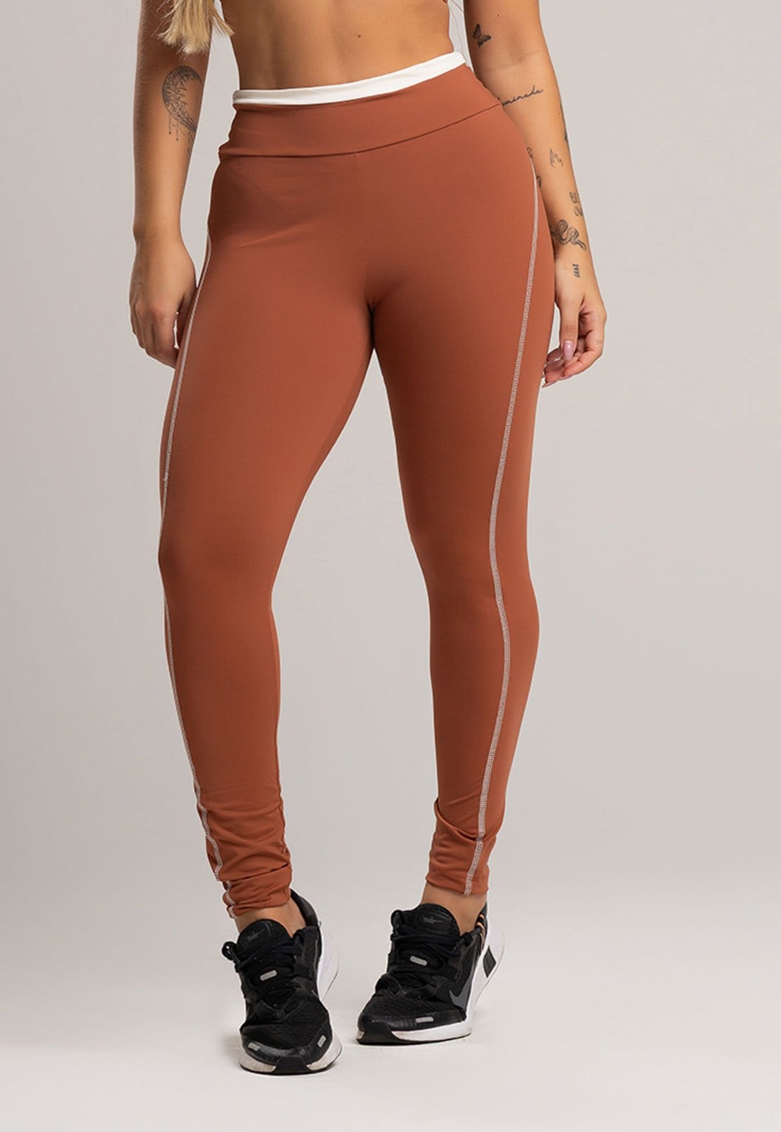 Calça Legging MVB Modas Cós de Vira Cintura Alta Feminina Poliamida Mousse