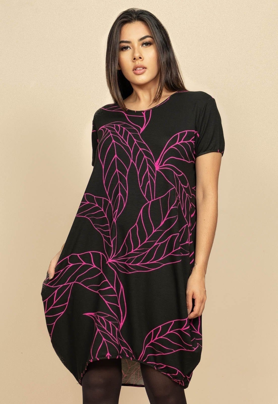 Vestido Curto Malha Amplo Always Estampa Antúrios Lilás