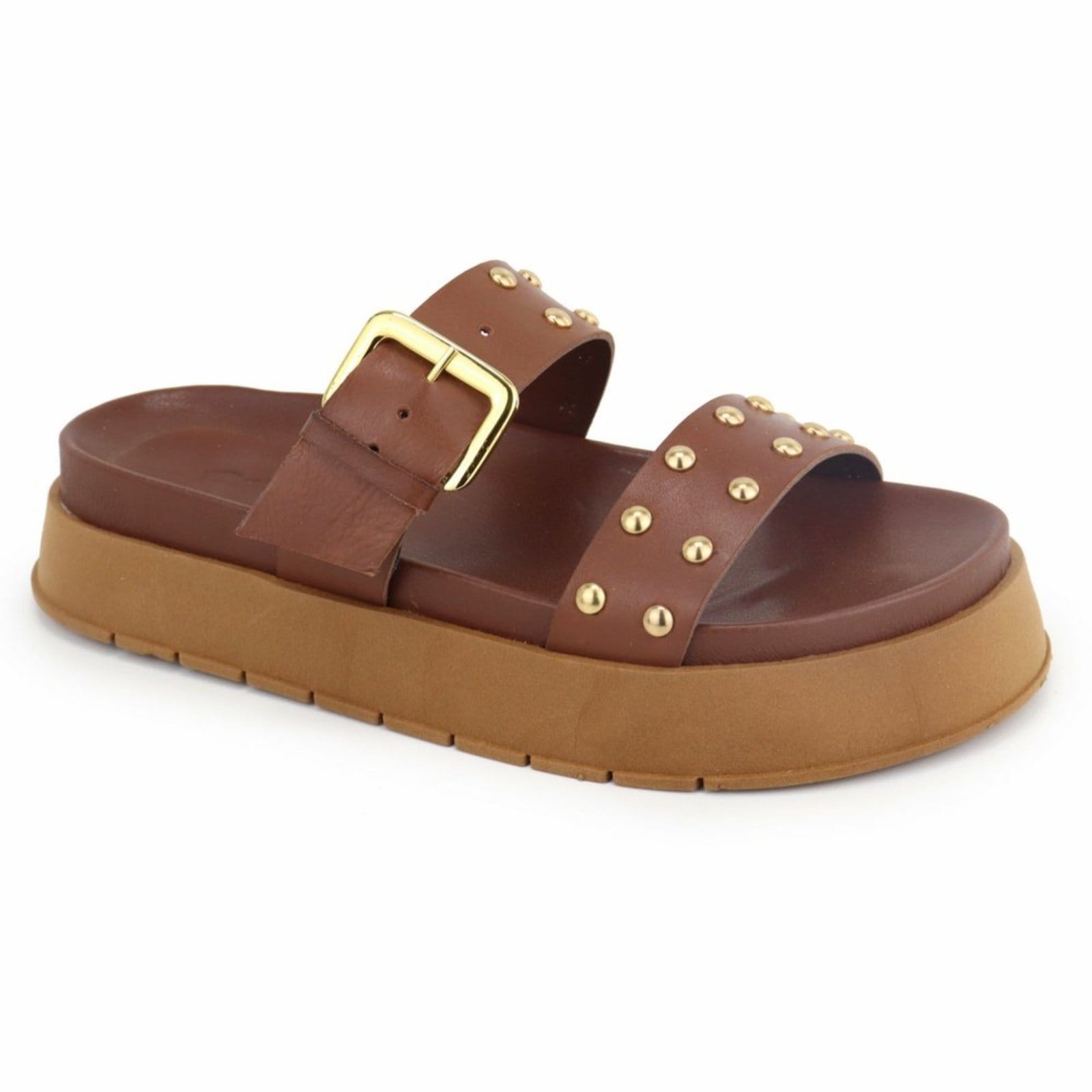 Vista 2 Sandália Papete Flatform Feminina Conforto em Couro Cravo Maria Paula Cedro MARIA PAULA café