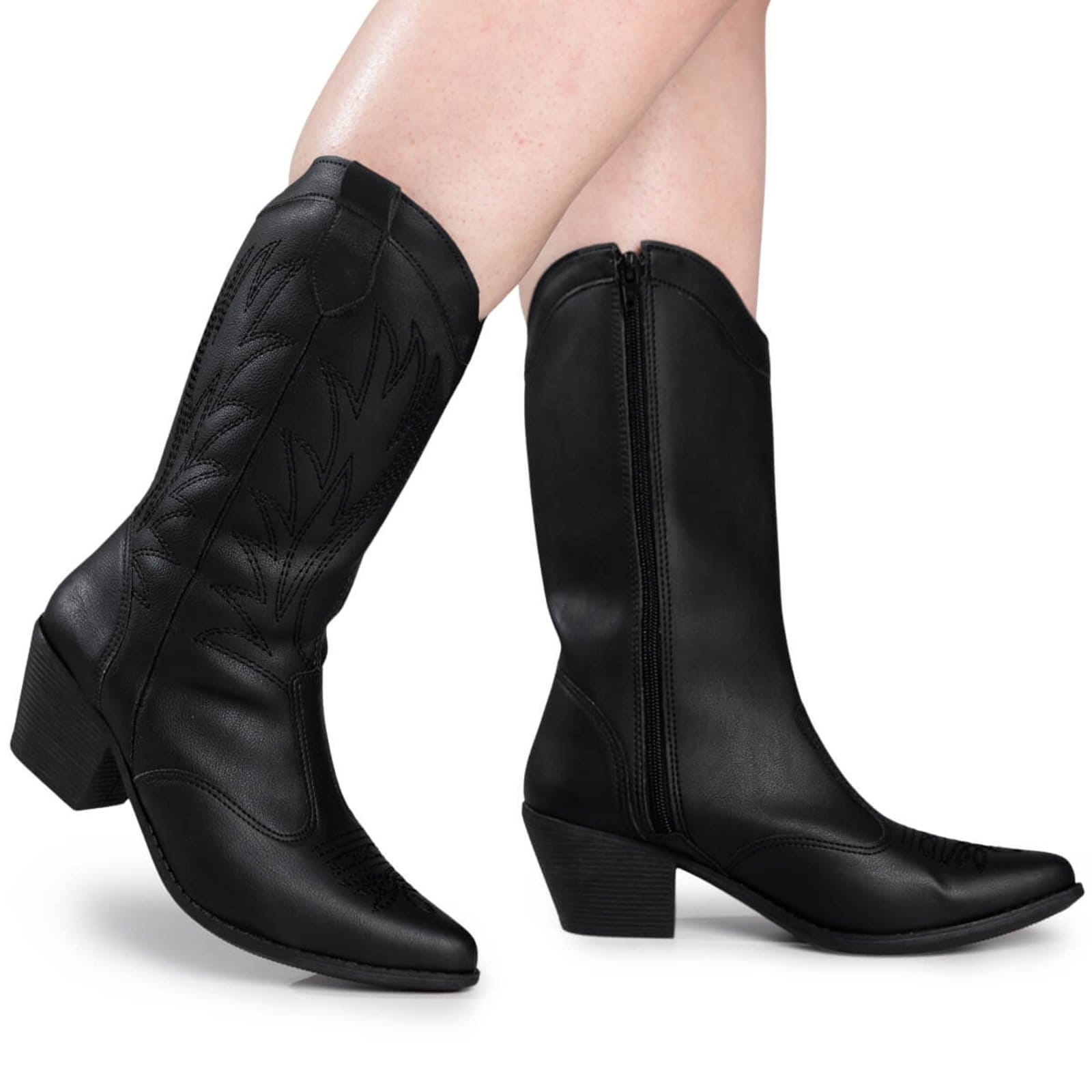 Bota Texana Feminina Western Country Rodeio Boiadeira Bico Fino Confortável Via Angel 9002