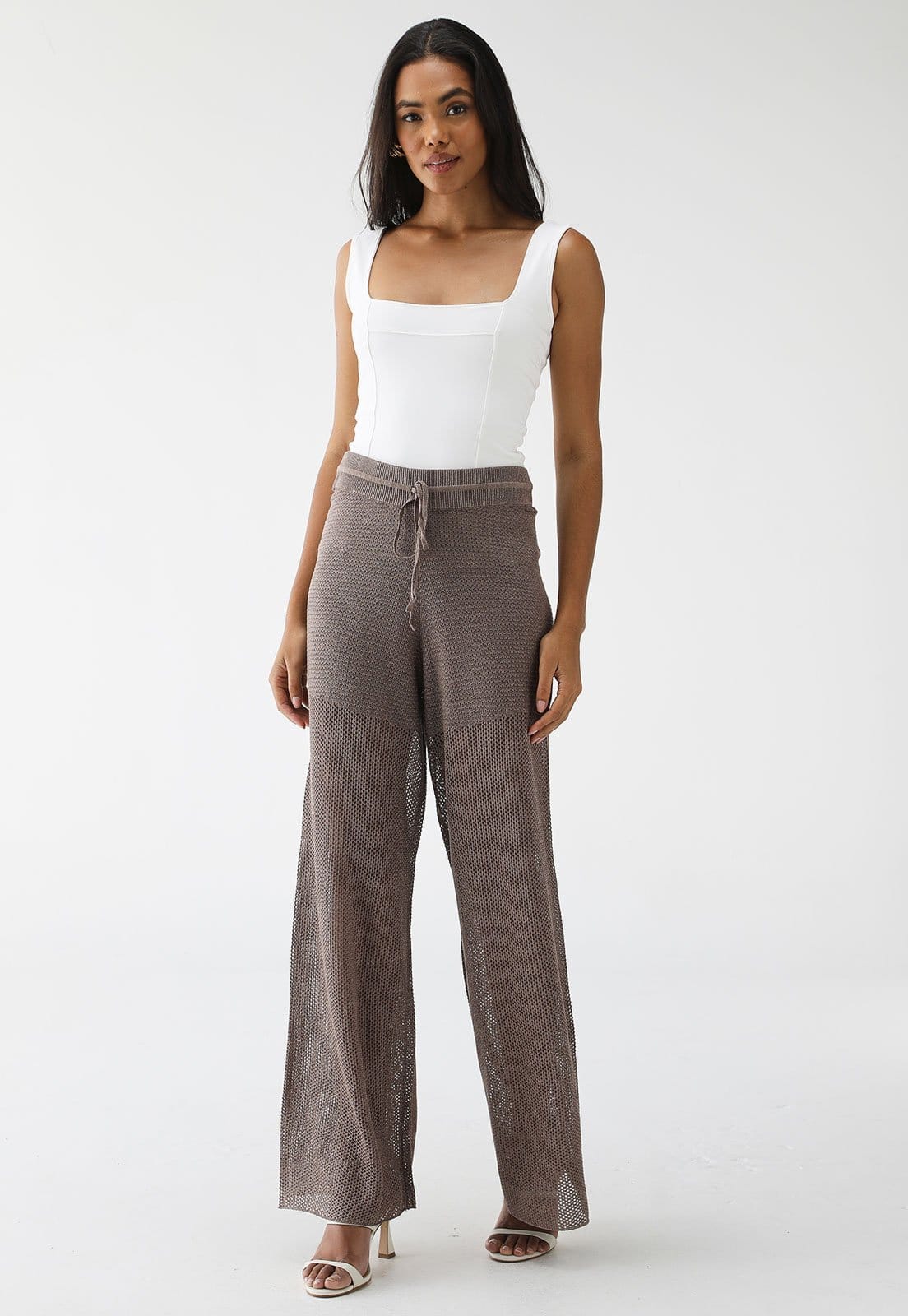 Vista 2 Calça Tricot Animale Jeans Wide Leg Lurex Animale Jeans marrom