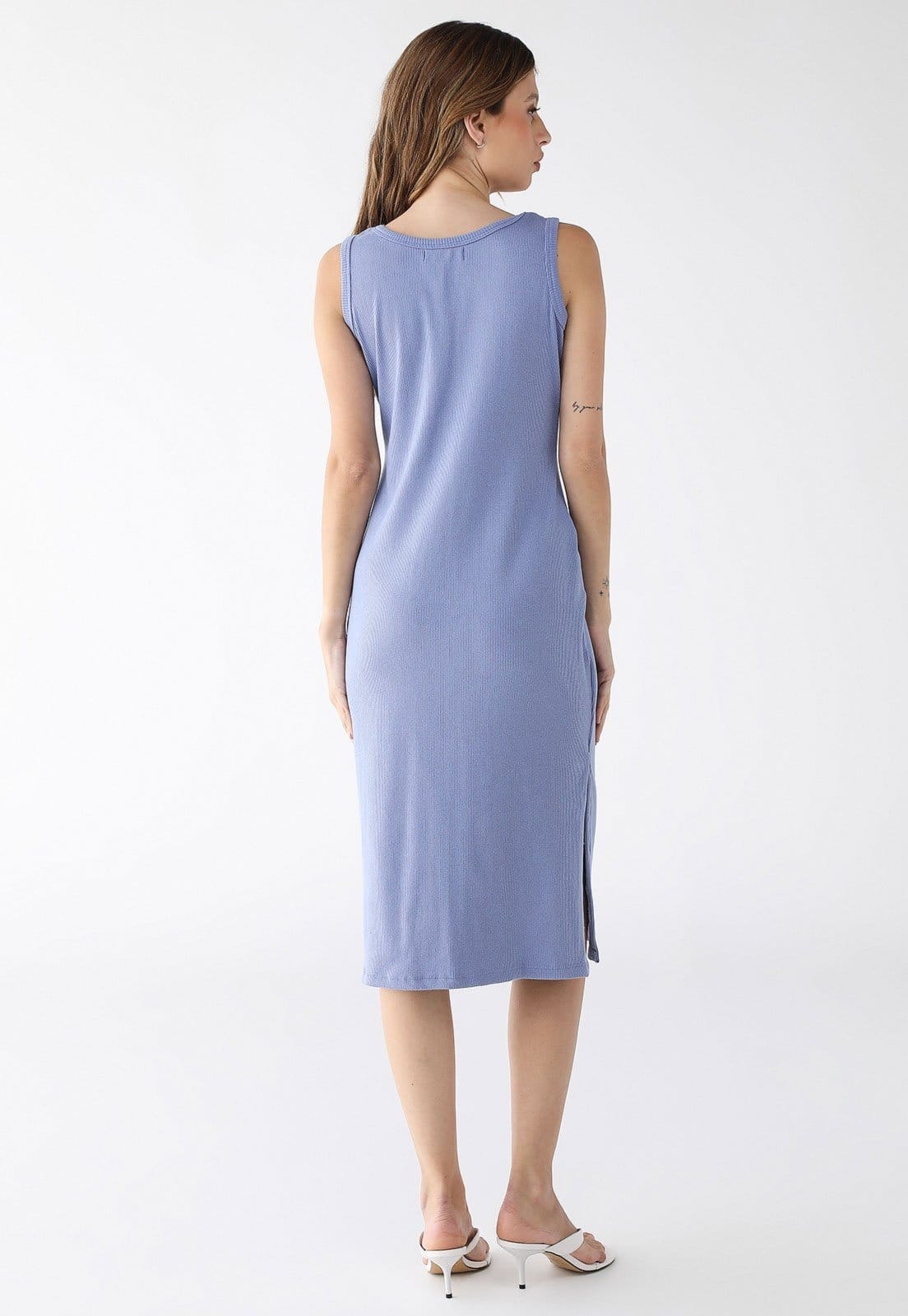 Vista 2 Vestido Midi Levosch De Alça E Fenda Ribana Azul Serenity 77VS LEVOSCH cinza azul