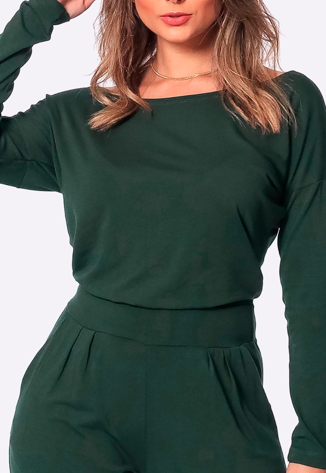 Vista 2 Macacão M/L Decote Canoa B'Bonnie Maitê Musgo BBonnie verde