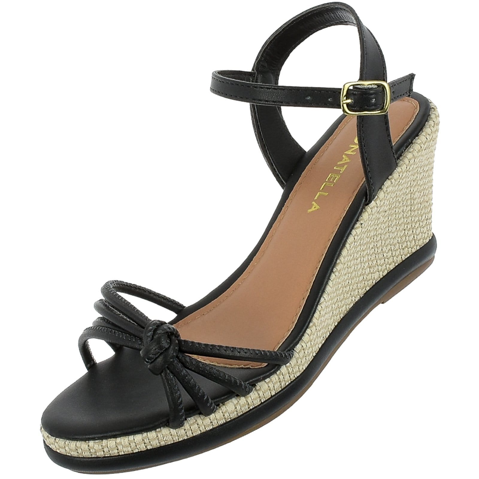 Vista 2 Sandália Anabela Feminina Plataforma CM Calçados Macia Juta Tira Nó Verão Colorida Monte Shoes preto