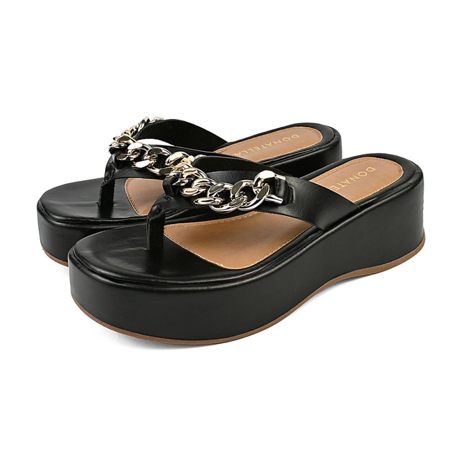 Sandalia Feminina Plataforma Anabela Donatella Shoes Chinelo de Dedo Corrente Sola Alta