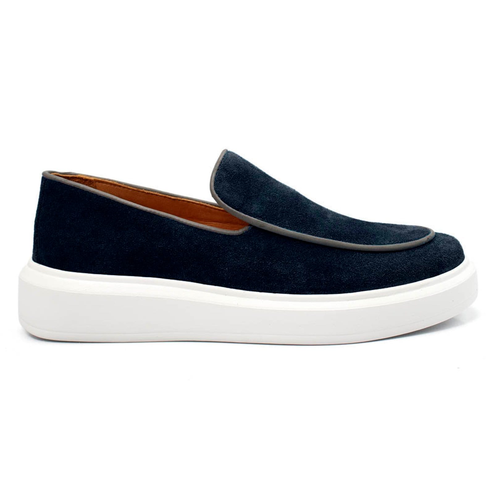 Vista 2 Sapatenis Slip On Masculino Tenis Iate Casual Couro Legitimo Marinho Lavini Shoes azul marinho