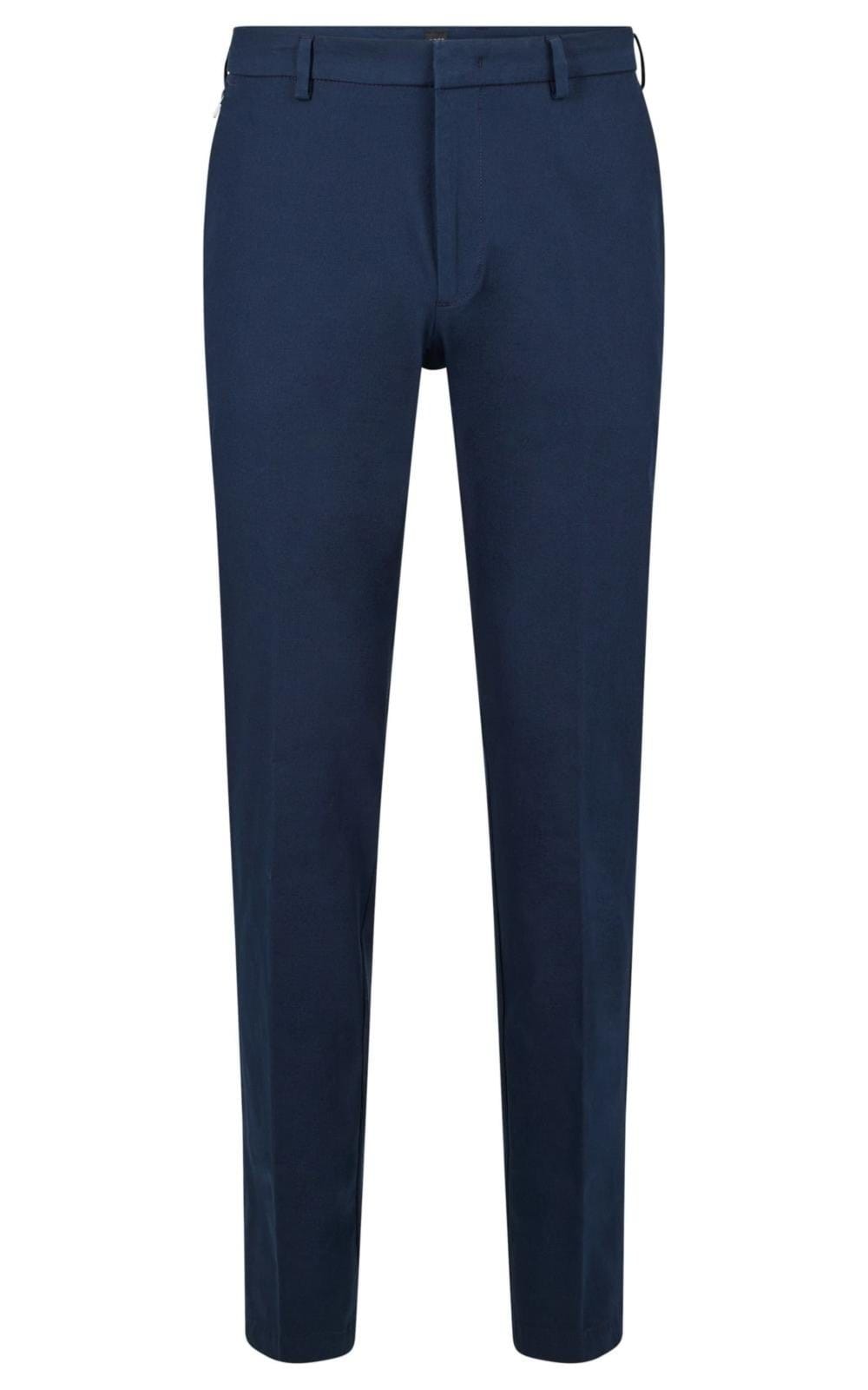 Vista principal Calça Slim Fit Com Pregas Dianteiras Em Mistura De Algodão Boss azul marinho